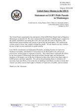 Statement by the Delegation of the United States on the Pride parade entitled “Montenegro Pride-Proudly”