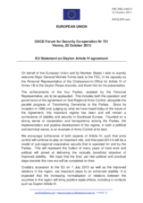 Statement by the Lithuanian Presidency of the Council of the EU in response to the presentation on activities of the Personal Representative of the Chairperson-in-Office for Article IV of Annex 1-B of the Dayton Peace Accords by Major General M. Torres