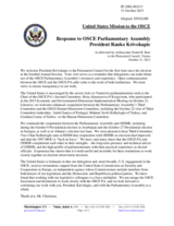 Statement by the Delegation of the United States in response to the address by the President of the OSCE Parliamentary Assembly, Mr. Ranko Krivokapic