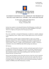 Statement by the Delegation of Norway in response to the address by the President of the OSCE Parliamentary Assembly, Mr. Ranko Krivokapic