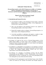 Report  by Ambassador Tetiana Izhevska, Personal Representative of the OSCE Chairperson-in-Office on Combating Racism, Xenophobia and Discrimination, also focusing on Intolerance and Discrimination against Christians and Members of Other Religions