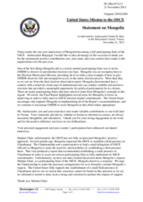Statement by the Delegation of the United States on the First anniversary of Mongolia’s accession to the OSCE as the fifty-seventh participating State