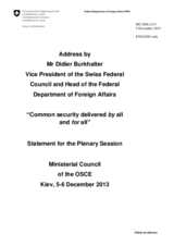 Statement by H.E. Mr. Didier Burkhalter, Vice President of the Federal Council