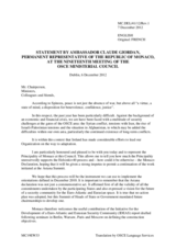 Statement by H.E. Mr. Claude Giordan, Permanent Representative to the OSCE