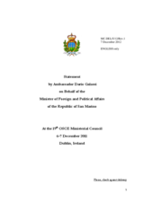 Statement by H.E. Mr. Dario Galassi, Ambassador to Ireland