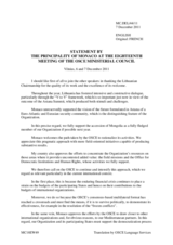 Statement by H.E. Amb. Claude Giordan, Permanent Representative to the OSCE