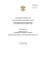Statement by Archbishop Dominique Mamberti, Secretary for the Holy See&rsquo;s Relation with States