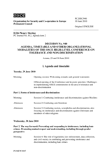 Agenda, timetable and organizational modalities