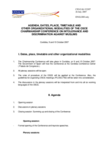 Agenda, timetable and organizational modalities