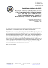 Statement by the Delegation of the United States in response to the addresses by the Secretary General of the CCTS, H.E. Halil Akinci and by the Secretary General of the TURKPA, Mr. Jandos Asanov 