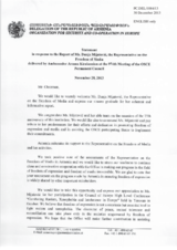 Statement by the Delegation of Armenia in response to the report by the OSCE Representative on Freedom of the Media, Ms. Dunja Mijatović