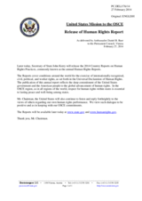 Statement by the Delegation of the United States on the release of the 2013 Country Reports on Human Rights Practices by the United States Department of State