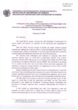 Statement by the Delegation of Armenia in response to the address by the Commissioner for Human Rights of the Council of Europe, H.E. Nils Muižnieks 