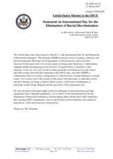 Statement by the Delegation of the United States on the International Day for the Elimination of Racial Discrimination, to be observed on 21 March 2014