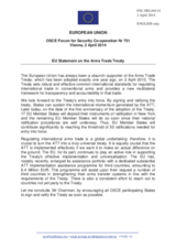 Statement by the Greek Presidency of the Council of the EU on the anniversary of the adoption of the Arms Trade Treaty on 2 April 2013 and appeal for its ratification and entry into force