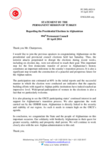 Statement by the Delegation of Turkey on the presidential elections in Afghanistan, held on 5 April 2014