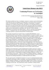 Statement by the Delegation of the United States on the situation of civil society in Azerbaijan