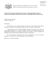 Statement by the Delegation of Latvia, also on behalf of Estonia, in response to the statement by the Delegation of the Russian Federation on the election rights in the European Union