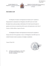 Response by the Delegation of Canada to the Questionnaire on the Code of Conduct on Politico-Military Aspects of Security Response by the Delegation of Canada to the Questionnaire on the Code of Conduct on Politico-Military Aspects of Security