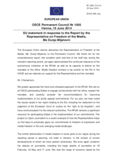 Statement by the Greek Presidency of the Council of the EU in response to the report by the OSCE Representative on Freedom of the Media, Ms Dunja Mijatović
