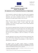 Statement by the Greek Presidency of the Council of the EU on the second round of presidential elections in Afghanistan, held on 14 June 2014