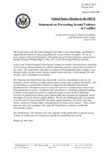 Statement by the Delegation of the United States on the Global Summit to End Sexual Violence in Conflict, held in London from 10 to 13 June 2014