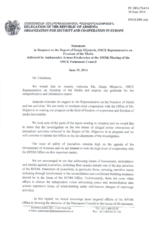 Statement by the Delegation of Armenia in response to the report by the OSCE Representative on Freedom of the Media, Ms Dunja Mijatović Actions
