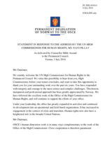 Statement by the Delegation of Norway in response to the address by the United Nations High Commissioner for Human Rights, Ms. Navi Pillay