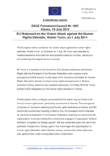 Statement by the Italian EU Presidency on the attack on human rights defender Mr. A. Yurov