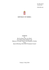 Address by the First Deputy Prime Minister and Minister for Foreign Affairs of Serbia, H.E. Ivica Dačić