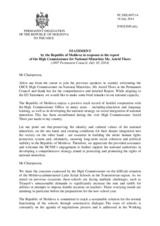  Statement by the Delegation of Moldova in response to the report by the High Commissioner on National Minorities, Ms. Astrid Thors