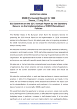 Statement by the Italian EU Presidency in response to the 2013 Annual Report by the Secretary General on the implementation of OSCE recruitment policies