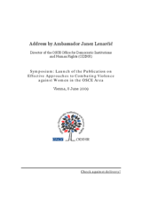 Address by Janez Lenarcic, Director of the OSCE Office for Democratic Institutions and Human Rights, at the symposium on violence against women, Vienna, 8 June 2009.