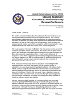 Closing statement by Ambassador Stephan M. Minikes, US Mission to the OSCE Closing statement by Ambassador Stephan M. Minikes, US Mission to the OSCE