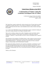 Statement by the Delegation of the United States of America on the recent violent incidents close to the border between Armenia and Azerbaijan and along the line of contact