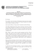 Statement by the Delegation of Armenia on the recent violent incidents close to the border between Armenia and Azerbaijan and along the line of contact