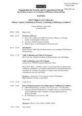 Agenda of the meeting of the Alliance Against Trafficking in Persons. Topic: Combating Trafficking in Children