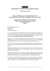 Speech by the OSCE Secretary General at the Conference on Human Trafficking for Labour Exploitation