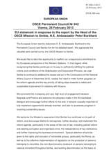 Statement by the Irish Presidency of the Council of the EU in response to the report by the Head of the OSCE Mission in Kosovo, Ambassador Jean-Claude Schlumberger