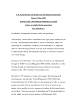Day 2 - WG 1: Preventing the Financing of Terrorism - EU address Day 2 - WG 1: Preventing the Financing of Terrorism - EU address