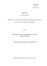 Address by Mr. Zurab Eristavi, Deputy Director of the International Economic Relations Department of the Ministry of Foreign Affairs of Georgia Address by Mr. Zurab Eristavi, Deputy Director of the International Economic Relations Department of the Ministry of Foreign Affairs of Georgia
