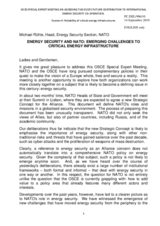 Statement by Mr. Michael Ruhle, Head of the Energy Security Section, Emerging Security Challenges Division, Deputy Head of Policy Planning, Private Office of the Secretary General, NATO
