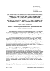 Presentation by Mr. Serhiy Shevchuck, Member of the Ukrainian Parliament and Rapporteur of the OSCE PA's Committee on Economic Affairs