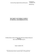 Security of Energy Supply in Bosnia and Herzegovina