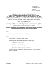 Presentation by Mr. Tahir Jafarov, Chief Power Engineer, State Agency on Alternative and Renewable Energy Sources