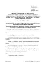 Presentation by Mr. Tolib Sultanov, Director, Regional Environmental Centre for Central Asia