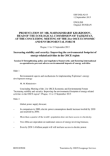 Presentation by Mr. Mahmadsharif Khakdodov, Head, Ecological Commission of the Parliament