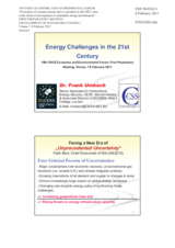 Presentation by Mr. Umbach, Senior Associate and Head of the International Energy Security Programme, Centre for European Security Strategies (CESS GmbH), Munich-Berlin, Germany on Energy Challenges in the 21st Century