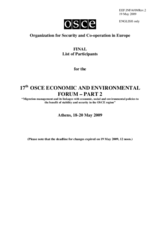 Provisional List of Participants for the 17th OSCE Economic and Environmental Forum Part 2