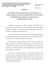 Statement of the Ministry of Environment Protection and Natural Resources of Georgia in Regards to the Possibly Devastating Effect on the Environment of the Illegal Extraction and Export of Natural Resources of Abkhazian Region of Georgia